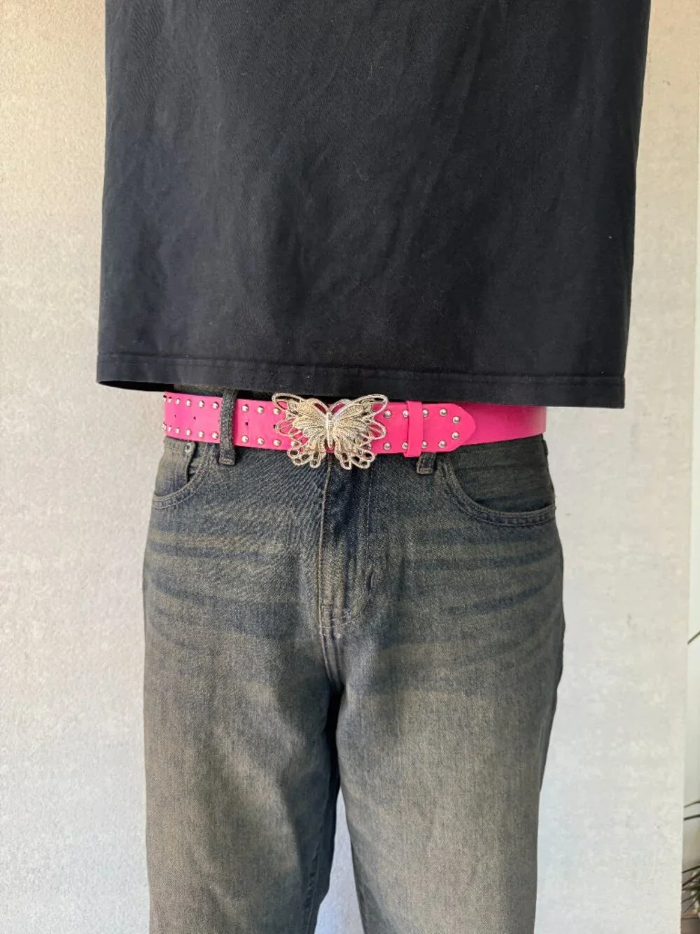 Fuchsia Pink Rhinestone Butterfly Western Belt